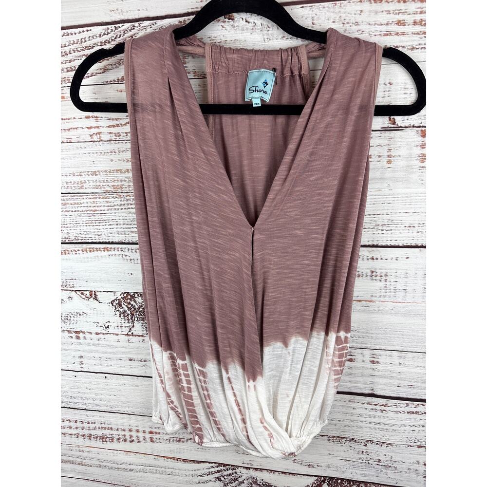 Womens Shore Mauve White Boho Wrap V Neck Knit Tank Top Racerback Size XS/S